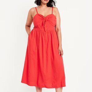 NWT Old Navy Fit & Flare Sleeveless Seersucker Midi Dress X-Large Coral Casual